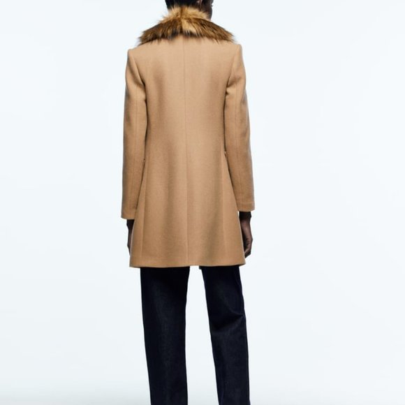 NEW ZARA REMOVABLE FAUX FUR COLLAR COAT TAUPE BROWN - REF. 2179/289 - Picture 6 of 12